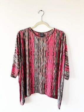 Clara Sunwoo Patterned Tunic Blouse Jersey Stripes Abstract Print Red Gray M